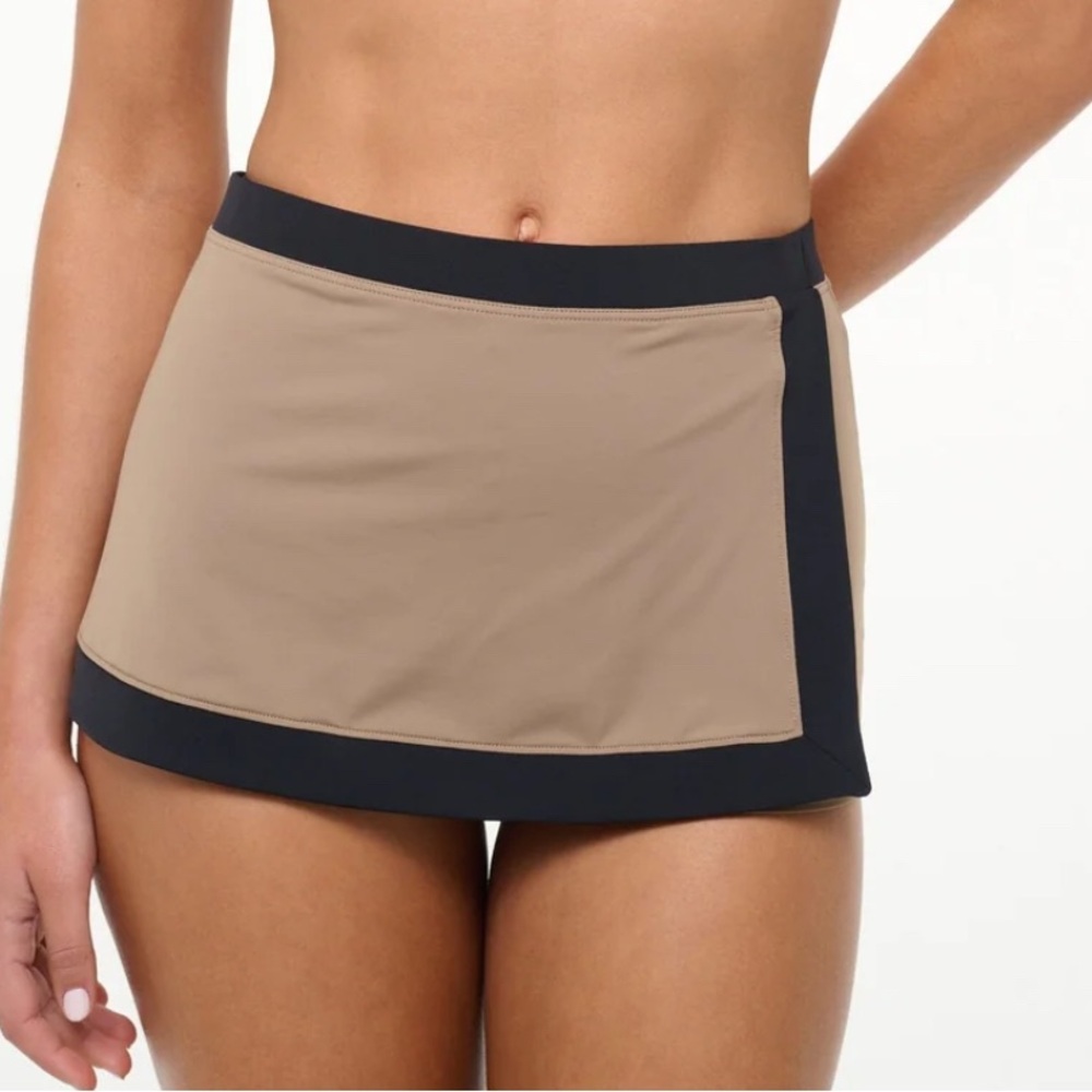 STAUD Tan and Black Skirted Bikini Bottom